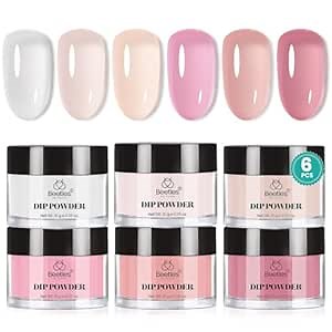 Beetles Dip Powder Nail Kit, 6 Colors Jelly Pink Nude Milky Translucent Powder Dipping Set for All Seasons, Manicure DIY Art at Home, No Need Nail Lamp Cured Valentines Gifts for Women