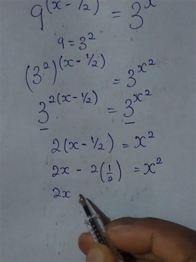 Simplify 9^(x-1/2) = 3^(x^2) Math Trick