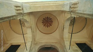 It is the entrance section of the mosque structure from the Ottoman period. View of the domed and porticoed entrance section. There are examples of Turkish-Islamic decorative art inside the dome