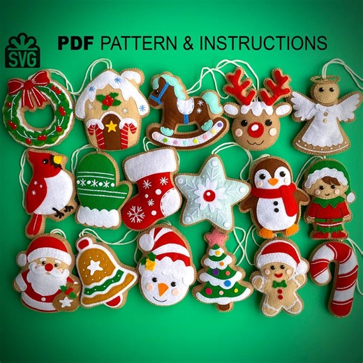 Felt Christmas Ornaments Sewing Pattern PDF and SVG. Felt Gingerbread. Christmas Cookies. Felt Ornament DIY. Christmas Decoration. - Etsy