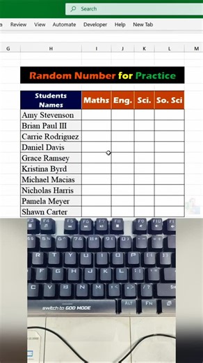 MS Office Shortcuts on Instagram: "#ExcelTips #ExcelHack #RandomNumbers #ExcelShortcut #Productivity #QuickTrick #OfficeWork #ExcelPractice #WorkSmart #LearnExcel I found this trick while messing around in Excel and honestly, I didn’t expect it to work this well. 🔹 You can fill a full table with random numbers without typing a single one. 🔹 It’s great if you want to create mock data or just practice formulas. 🔹 Works with a shortcut or a quick formula (no dragging cells forever). I’ve started