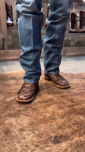 Texanos Exotic Pirarucu Mustang Square Toe Boots at Laraza Western Wear