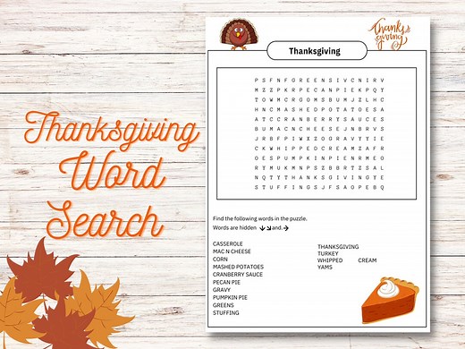 Thanksgiving Themed Word Search Puzzle, Printable Party Games, Fun Puzzle - Etsy