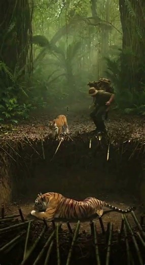 Tigerjunges Folgt Leise dem Waldarbeiter und Führt zur Rettung der Mutter aus Fallgrube #animals