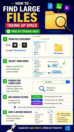 📦 How to Find Large Files Taking Up Space in Windows! #Shorts #techtips #windowssecurity