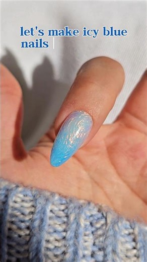 Ice Blue Glass Nail Tutorial for Winter With Iridescent Chrome and Texture Gel #nails #nailart #gel