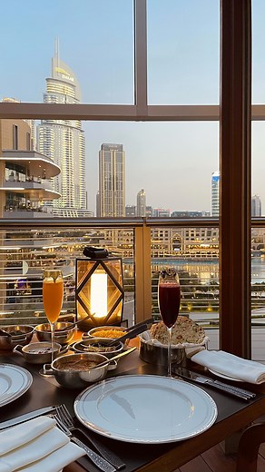 Dinner settings at Armani/Amal. Enjoy authentic Indian cuisine with incredible Dubai fountain views. #armanihotel #armanidubai #armanirestaurant #dubai #restaurant | Armani Hotel Dubai