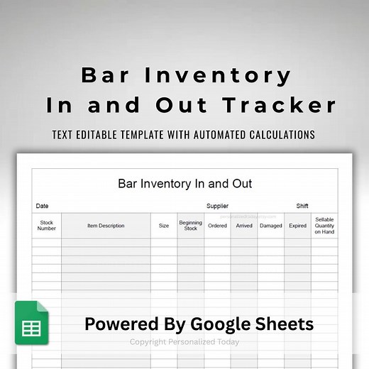 Bar Inventory Tracker - Alcohol Stock Management Google Sheets Template - Restaurant PAR in and Out Spreadsheet - Printable Digital Download - Etsy