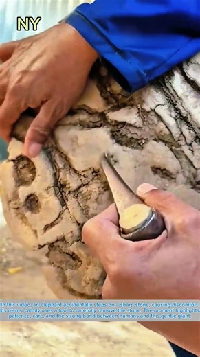 Touching Moment: Owner Carefully Removes Sharp Stone from Elephant’s Foot.