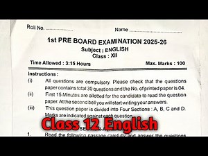 Class 12 English 1st Pre Board Question Paper 2025-26 | Anuj Maurya
