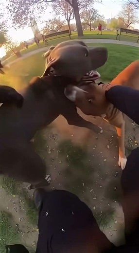 Police Bodycam POV: Two Pit Bulls Fighting in City Park at Sunset