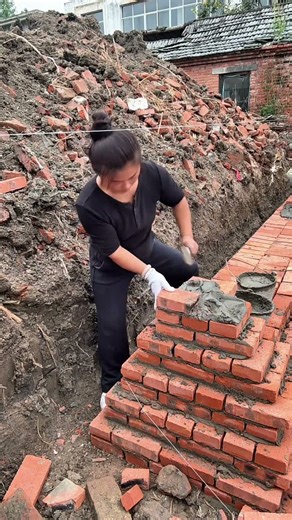 Brick construction process of a large building
