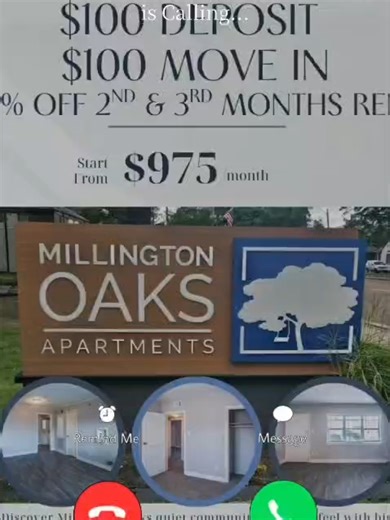 Your Dream Home Is Waiting For You.... What Are You Waiting for? $100.00 DEPOSIT $100.00 MOVE IN & 25% OFF 2ND & 3RD MONTHS RENT #Millingtonoaks#callnow#scheduleatour#comeseeus