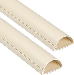 D-Line Half Round Cord Hider, Patented Cable Cover, Hide TV Wall Mount Wires, Raceway for Cords, Decorative Wire Covers, Paintable, Adhesive Cable Concealer, 2X 2in W x 1in H x 39in L, Beige