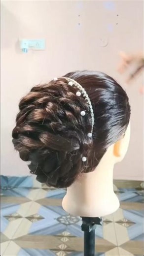 Elegant Pearl & Diamond Bun Hairstyle ✨ #viral #hairstyle #bbstudio #makeupartist #bridalhairstyle