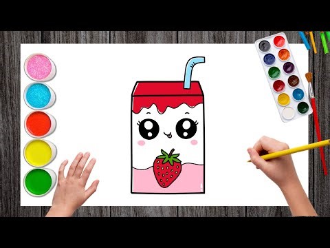 How to Draw a Cute Strawberry Juice Box Easy for Kids | Juice Drawing