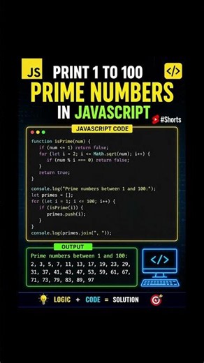 Print Prime Numbers from 1 to 100 in JavaScript | JavaScript Interview Question #shorts