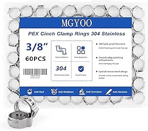 MGYOO 3/8 inch Pex Clamps 60pcs Pex Crimp Rings Single Ear Hose Clamps Stainless Steel Pex Fittings Cinch Clamp Ring for PEX Pipe Tubing - Amazon.com