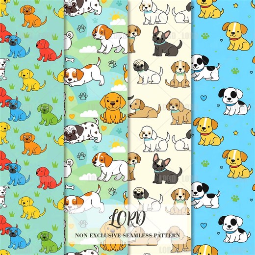 Dog Seamless Pattern Bundle: Puppy Digital Paper Fabric Design (digital Download) - Etsy