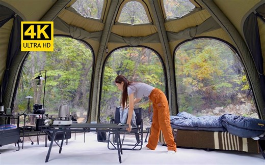 【4K】放松解压：秋天在大型充气全景帐篷里舒适的露营 | 作者：yoyocamp | 机翻中文