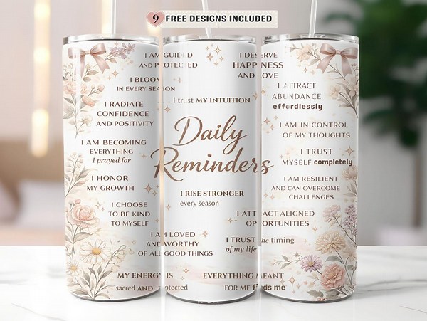 Daily Reminders Tumbler Wrap PNG, Affirmation 20oz Skinny Sublimation Design, Self Care Inspirational Quote Digital Download - Etsy