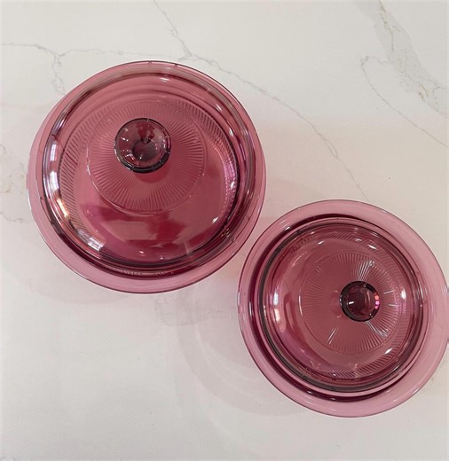 PAIR Vintage CRANBERRY Corning Ware Vision Glass Round Casserole W 2 Lids 1 Qt & 2 Cup Nice - Etsy