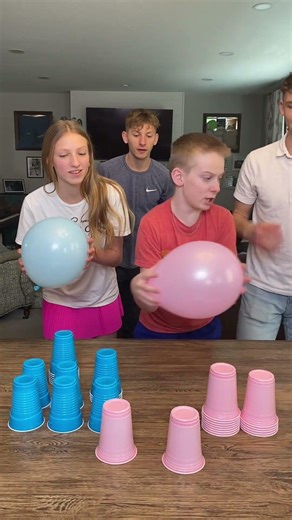 Pink vs Blue Cup Stacking! 😋 #funny #funnyfamilygames #challenge