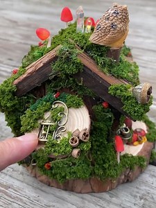 Handmade Natural Fairy House With Mushroom & Owl, Glowing Fairy Cottage, Fantasy Night Light, Fairy Table Lamp Miniature Cottage Unique Gift - Etsy