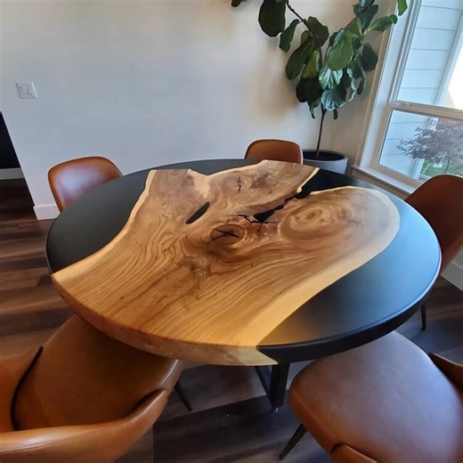 Round Live Edge Acacia Wood Black Epoxy Table Top | Coffee Dining Top | (customisable) - Etsy