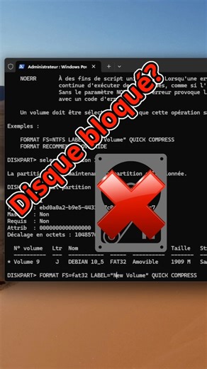 Récupérer un disque bloqué avec Diskpart #short