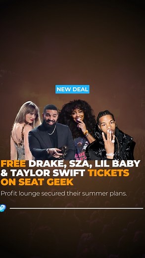 4.8K views · 18 reactions | FREE Taylor Swift & Drake Tickets 勞‼️ Seatgeek gave out free promo codes to take off $500 on any sports, comedy show, or concert tickets - but these codes were only active for 10 minutes! Did you get them? Follow @profit_lounge for more deals, and money making opportunities ‼️爛 | Profit Lounge | Facebook