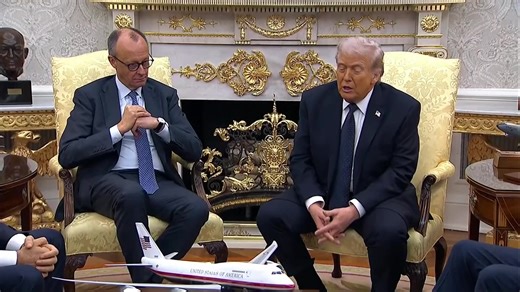 U.S. President Donald Trump meets with German Chancellor Friedrich Merz in the Oval Office at the White House. Officials say the bilateral discussion is expected to address U.S.–Germany ties and key international issues. | MEAWW