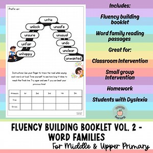 Fluency Building Set Vol. 2 - Word Families - Reading Passages Dyslexia Homework