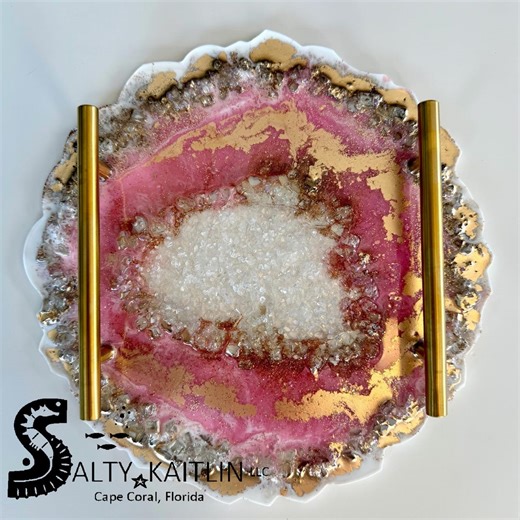 Handmade Resin Pink & Gold Geode Effect 10” Decorative Cosmetic Jewelry Tray - Etsy