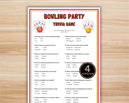 Bowling Party Trivia Game, Printable Bowling Birthday Game, Sports Trivia, Family Game Night, Kids and Adults, Instant Download - Etsy