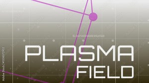 Fading purple network rotating in grid interface featuring data annotations and plasma field title