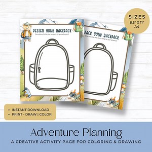 Travel Coloring Pages for Kids, Pack Your Backpack for Adventure, Children's Party Game Coloring Sheets, Color Worksheet for Creativity PDF - Etsy