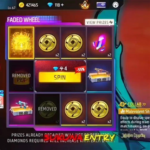 SUKUNA ARRIVAL ANIMATION || SPIN ONLY 4 DIAMONDS TRICK WORKED 🤔|| FREE FIRE TELUGU ❤️‍🔥#eswarbhai