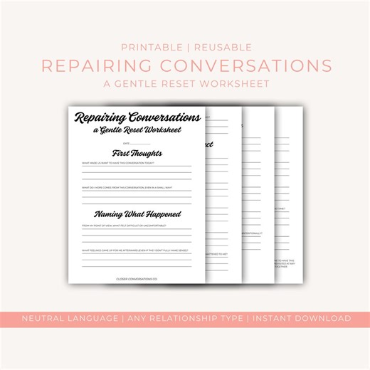 Repairing Conversations Worksheet | Gentle Communication Reset for Couples - Etsy