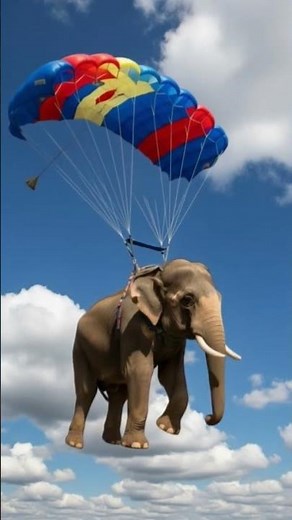 “Elephant Descends from the Sky with a Parachute#FlyingElephant #ParachuteDrop #AmazingScene #ViralV