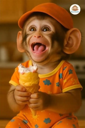 Monkey Enjoys Ice Cream 🍦 and Can’t Stop Laughing 😂