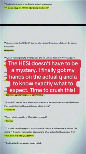 The HESI doesn't have to be a mystery. I finally got my hands on the actual q and a to know exactly what to expect. Time to crush this! #HESI #HESIExam #HESIReview #FutureNurse #NursingSchool