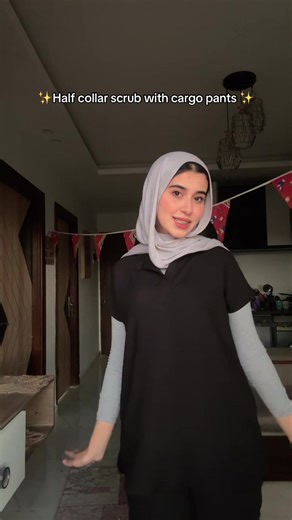 Stylish Half Collar Scrub with Cargo Pants for Students