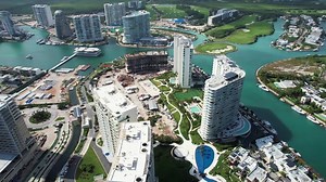 Aerial view of Puerto Cancun, Mexico