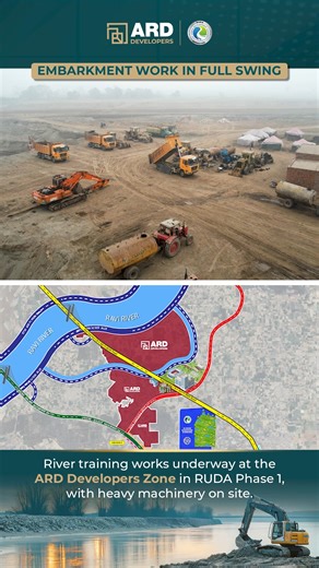🚧 Embankment Work in Full Swing 🚧 Momentum is building at RUDA Phase 1 as large-scale river embankment works move ahead at full pace on ARD Developers’ land. Heavy machinery is actively shaping the riverfront, strengthening alignment and laying the foundation for safe, resilient, and future-ready infrastructure. Every step reflects our commitment to responsible planning and sustainable urban development. Progress you can see. Planning you can trust. — ARD Developers #ARDDevelopers #RUDA #Emban