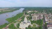 Shot of State Capitol building and Missouri River / Jefferson City,...