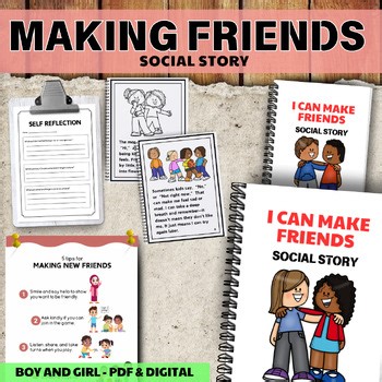 Making Friends / Friendship Social Story & Poster & Reflection Sheet Autism SEL