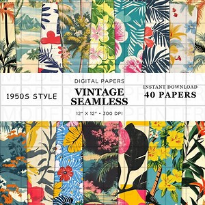 Hawaiian Floral Digital Paper | Seamless 1950s Retro Scrapbooking Pattern - Etsy