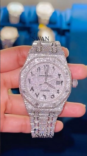 ❄️⌚ AP Full Iced-Out Watch White Arabic Dial | Luxury Diamond Bustdown Watch 💎🔥