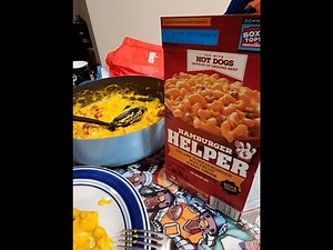 Tank Cooks Hamburger Helper Cheeseburger Macaroni with Hot Dogs